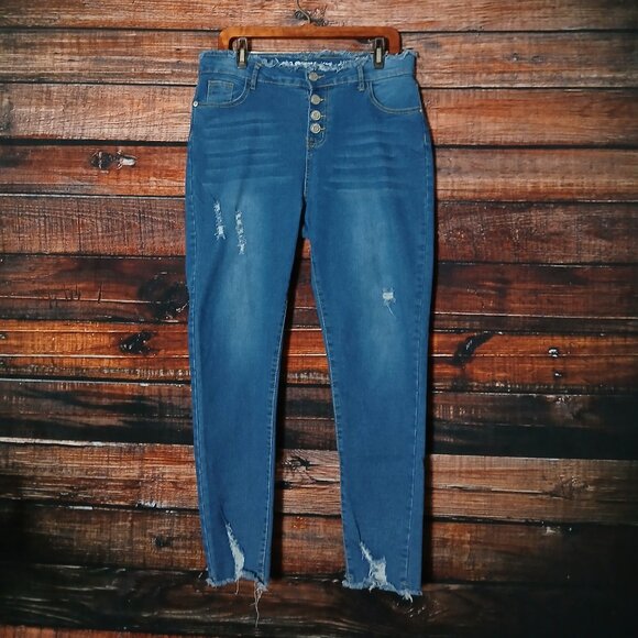 PASTEL Jeans 32 15 High Rise Skinny Button Fly Distressed Blue Denim Stretch - Picture 2 of 8